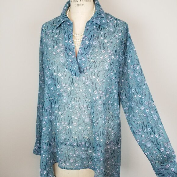 CAbi Chase Tunic Blouse Teal Green Field of Flowers Blouse Style 3761 Size Small - Picture 3 of 7